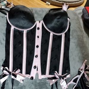 Playboy black and pink ribbon bustier set